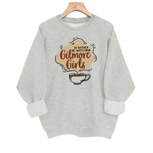 Letter and coffee cup print loose women's fleece hoodie